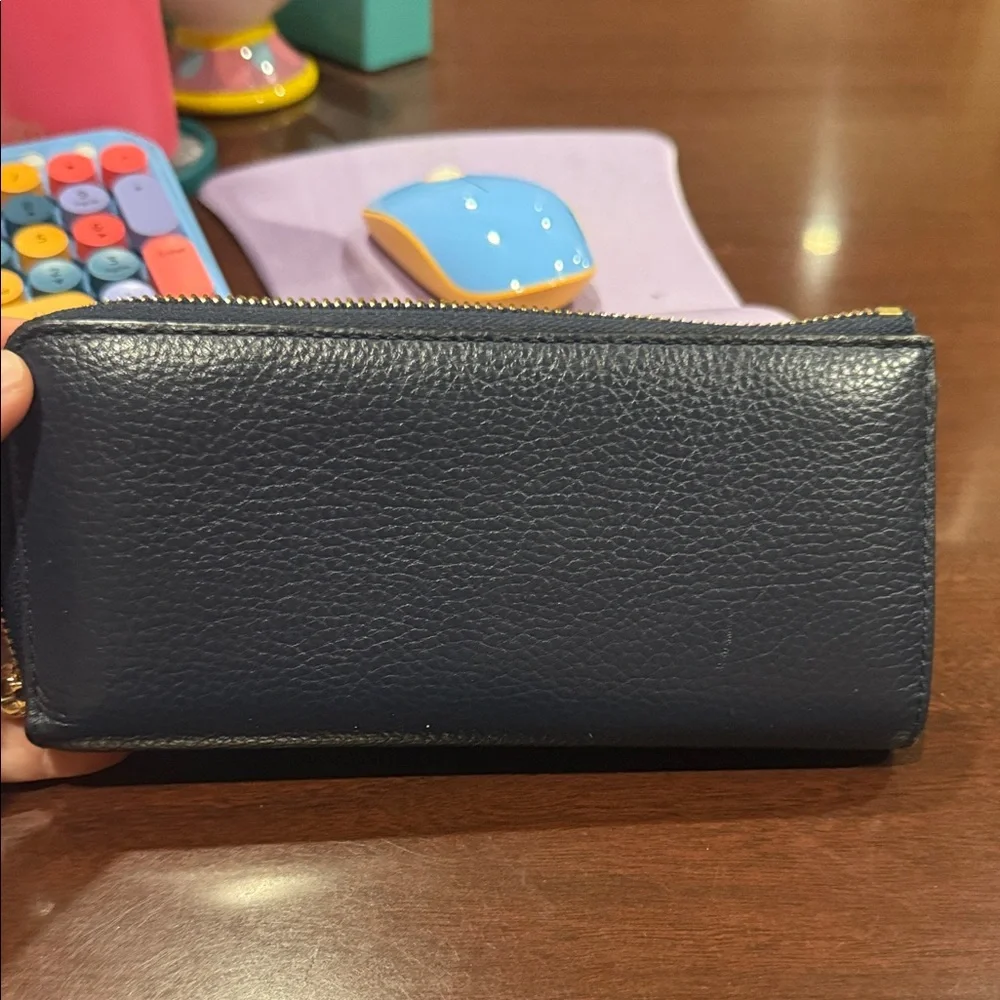 Michael Kors Navy Leather Wallet with Gold Logo - Picture 3 of 5